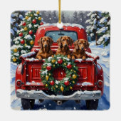 Dachshund Christmas Red Truck Holiday Keramisch Ornament (Achterkant)