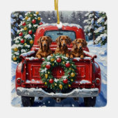 Dachshund Christmas Red Truck Holiday Keramisch Ornament (Voorkant)