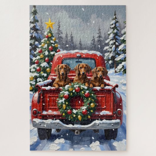 Dachshund Christmas Red Truck Holiday Legpuzzel (Verticaal)