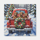 Dachshund Christmas Red Truck Holiday Magneet (Voorkant)