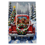 Dachshund Christmas Red Truck Holiday Medium Cadeauzakje (Achterkant)