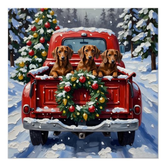 Dachshund Christmas Red Truck Holiday Perfect Poster (Voorkant)