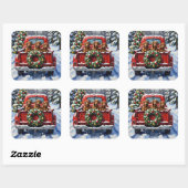 Dachshund Christmas Red Truck Holiday Vierkante Sticker (Vel)