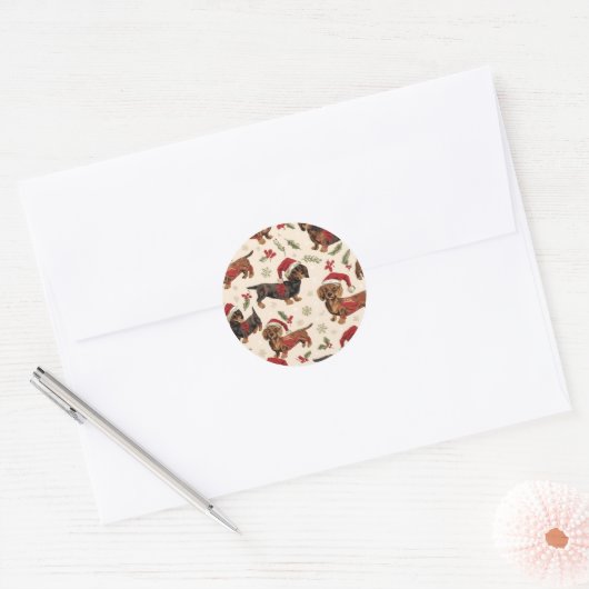 Dachshund christmas ronde sticker (Envelop)