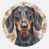 Dachshund christmas ronde sticker (Voorkant)