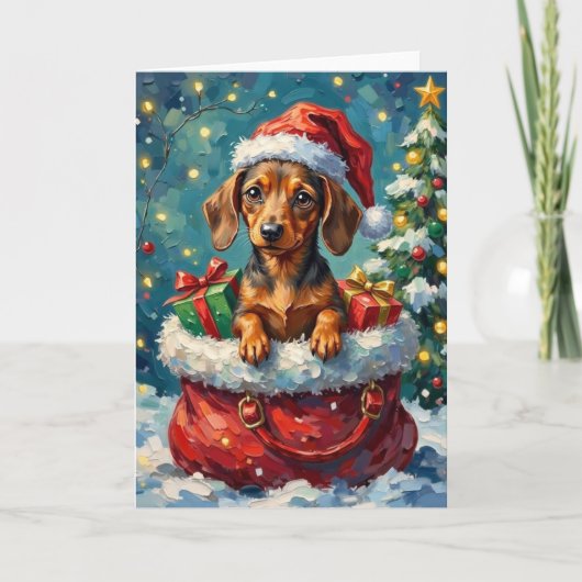 Dachshund Christmas Santa Bag Adventure Kaart (Voorkant)