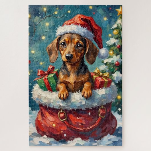 Dachshund Christmas Santa Bag Adventure Legpuzzel (Verticaal)