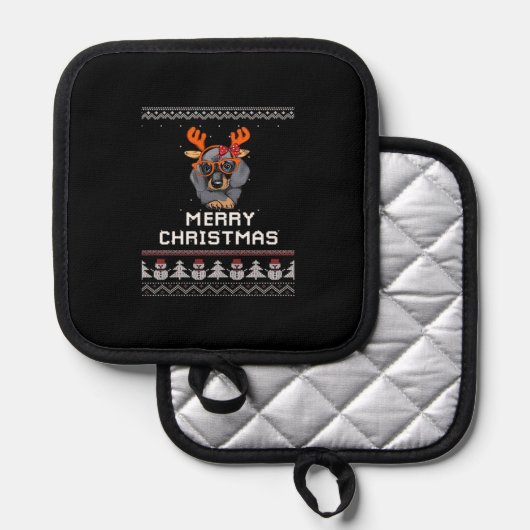 Dachshund Christmas Sweater Oversized T-Shirt Pannenlap (Voorkant / Achterkant)