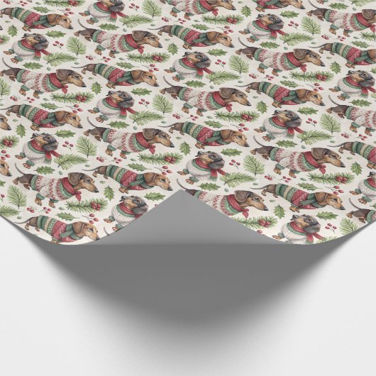 Dachshund Christmas Wrapping Paper Cadeaupapier (Hoek)