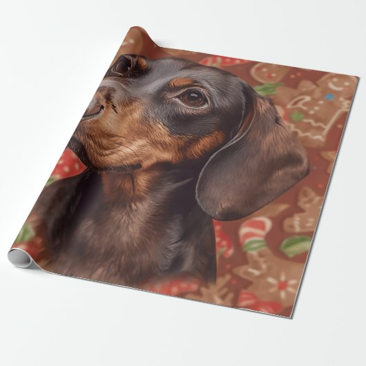 Dachshund christmas wrapping paper cadeaupapier (Uitgerold)