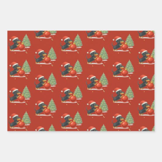 Dachshund Christmas Wrapping Paper Set of 3  (Voorkant 2)