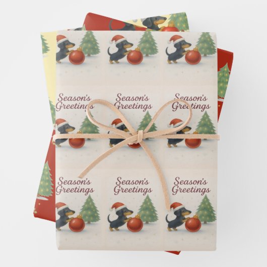 Dachshund Christmas Wrapping Paper Set of 3 (In situ)