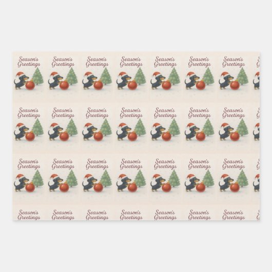 Dachshund Christmas Wrapping Paper Set of 3  (Voorkant)