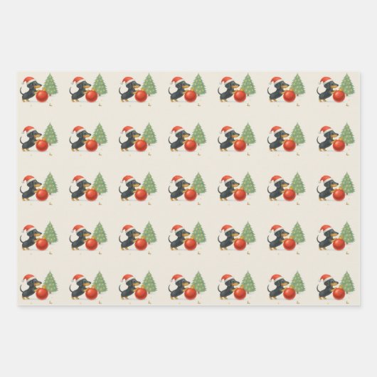 Dachshund Christmas Wrapping Paper Set of 3  (Voorkant)