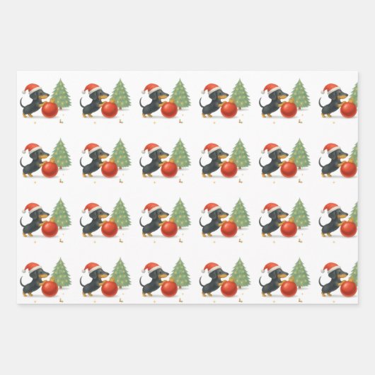 Dachshund Christmas Wrapping Paper Set of 3 (Voorkant 3)