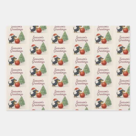 Dachshund Christmas Wrapping Paper Set of 3 (Voorkant)