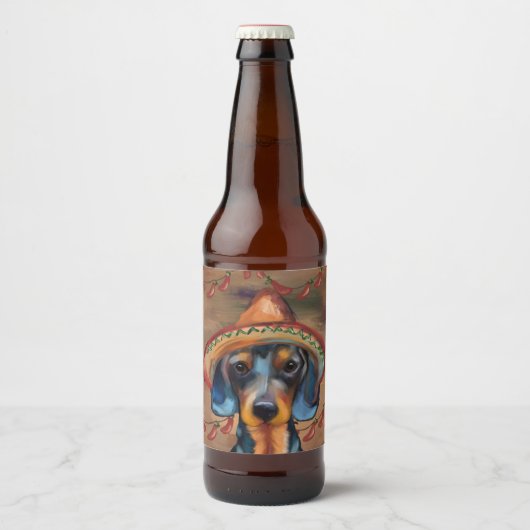 Dachshund Cinco de Mayo Bier Etiket (Voorkant)