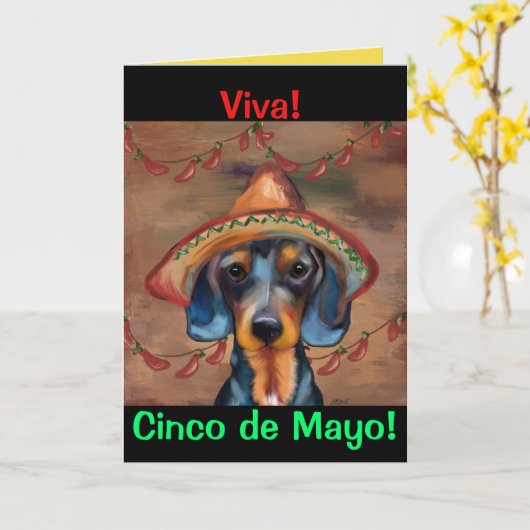 Dachshund Cinco de Mayo Kaart (Gele Bloem)