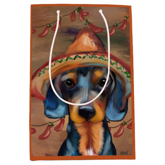 Dachshund Cinco de Mayo Medium Cadeauzakje (Voorkant)
