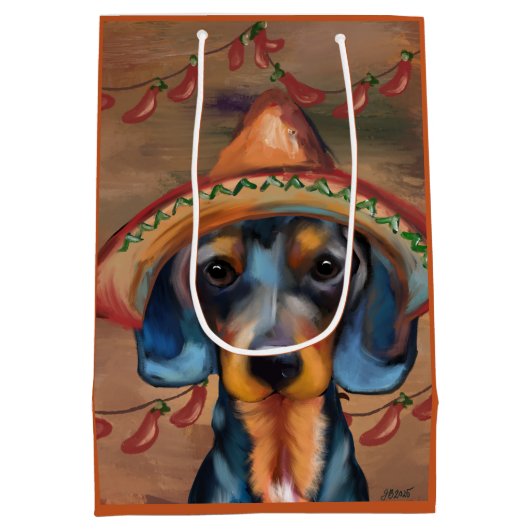 Dachshund Cinco de Mayo Medium Cadeauzakje (Achterkant)