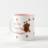Dachshund Coffee Mok ~ Love Me Love (Voorkant links)