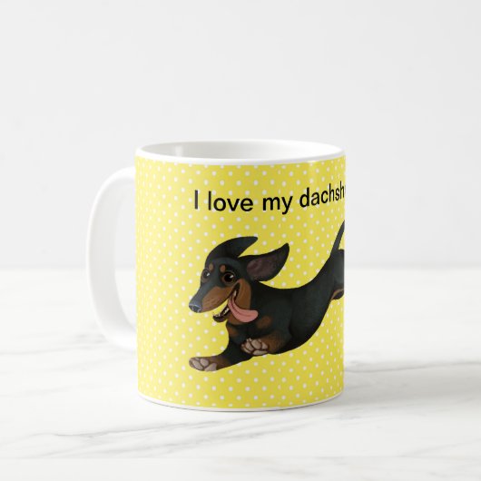 Dachshund Coffee Mok Polka Dot Wiener Dog Cup (Voorkant links)