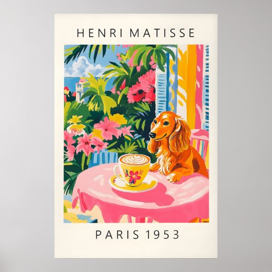 Dachshund Coffee Print Matisse Style Pink Kitchen (Voorkant)