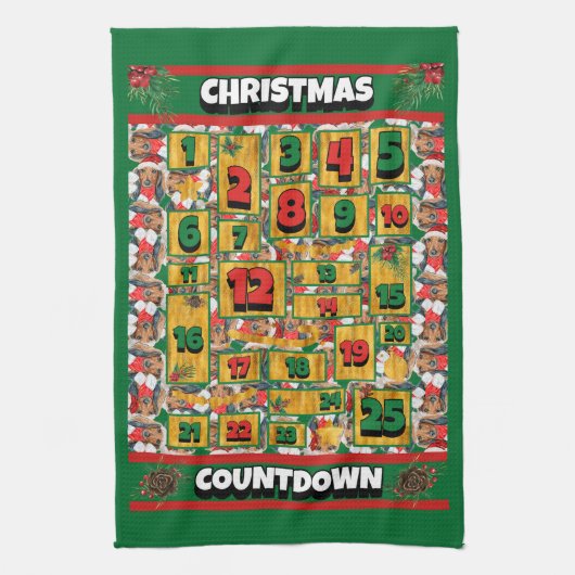 Dachshund Countdown Kerst Adventskalender Hond Theedoek (Verticaal)