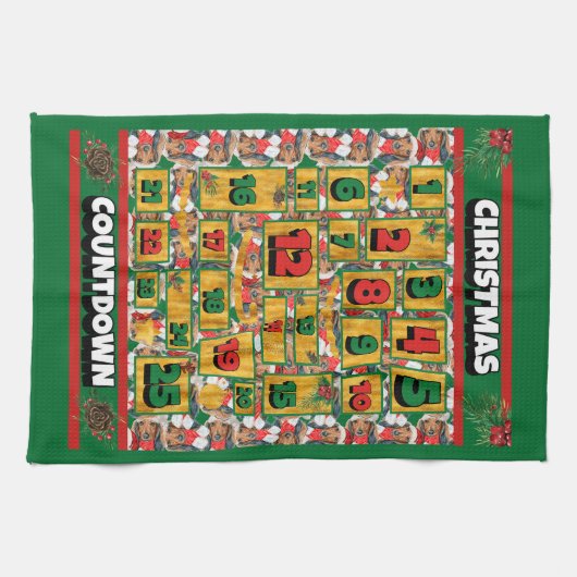 Dachshund Countdown Kerstmis Advent Calendar Dog Theedoek (Horizontaal)