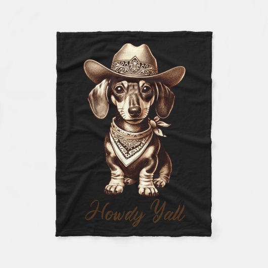 Dachshund Cowboy Cute Sausage Dog Cowboy Weiner Pu Fleece Deken (Voorkant)