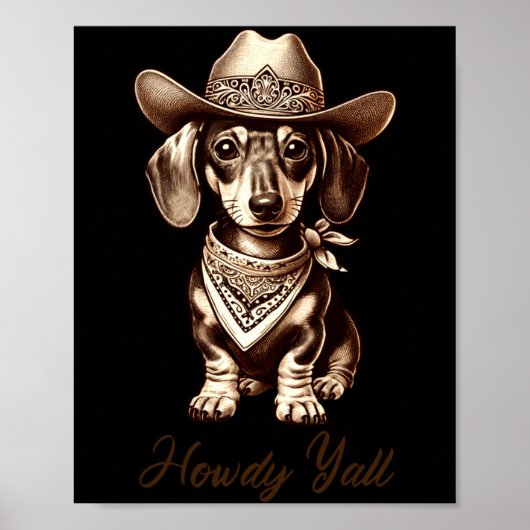 Dachshund Cowboy Cute Sausage Dog Cowboy Weiner Pu Poster (Voorkant)