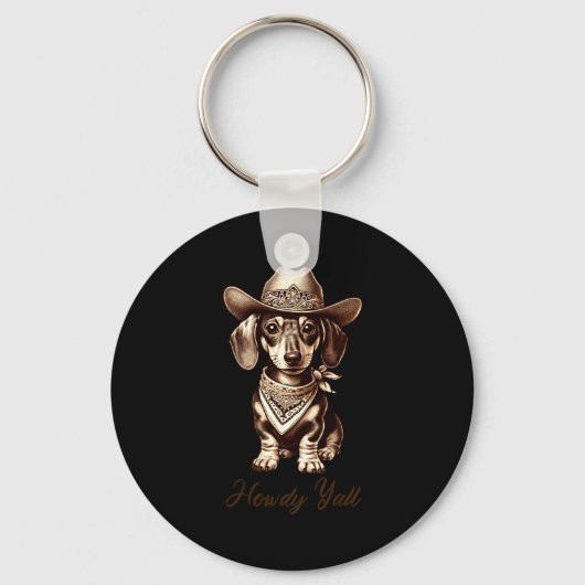 Dachshund Cowboy Cute Sausage Dog Cowboy Weiner Pu Sleutelhanger (Voorkant)