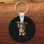 Dachshund Cowboy Cute Sausage Dog Cowboy Weiner Pu Sleutelhanger (Voorkant)