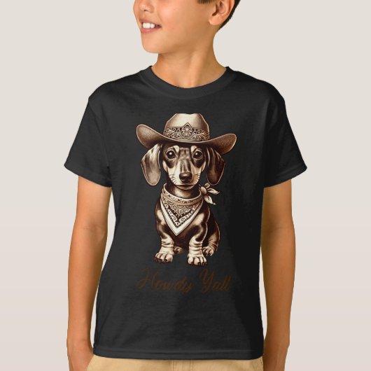 Dachshund Cowboy Cute Sausage Dog Cowboy Weiner Pu T-shirt (Voorkant)