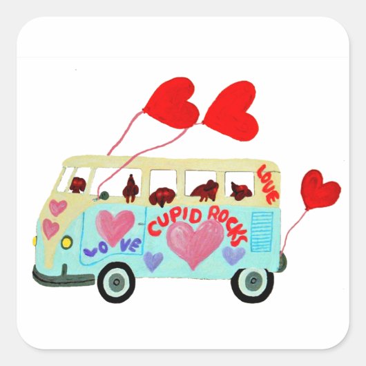 Dachshund Cupids In Hun Valentijn Liefde Mobiel Vierkante Sticker (Voorkant)