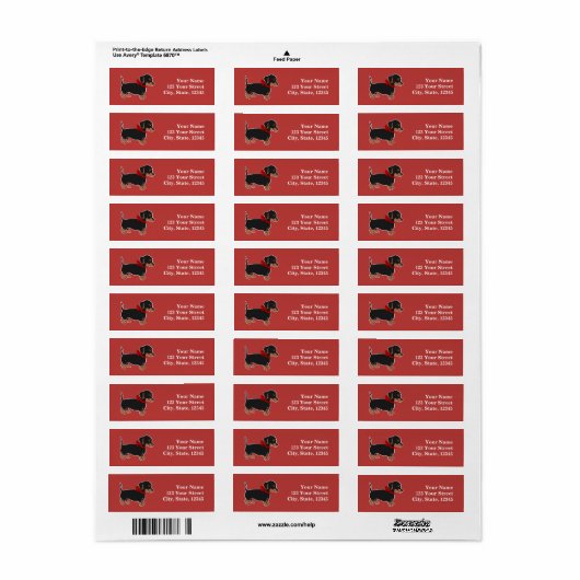 Dachshund Custom Cranberry Return Address Labels (Full Sheet)