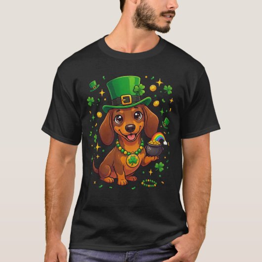 Dachshund Cute Lucky St Patty Wiener Dog Irish Fun T-shirt (Voorkant)