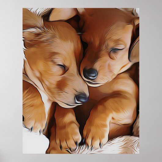 Dachshund Cute Sleeping Dachshund Puppies Birthday Poster (Voorkant)