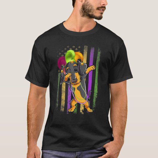Dachshund Dabbing American Flag Funny Mardi Gras T-shirt (Voorkant)