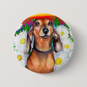 Dachshund Daisy Patch Ronde Button 5,7 Cm