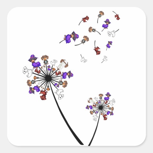 Dachshund Dandelion Flower Halloween Costume Ideeë Vierkante Sticker (Voorkant)