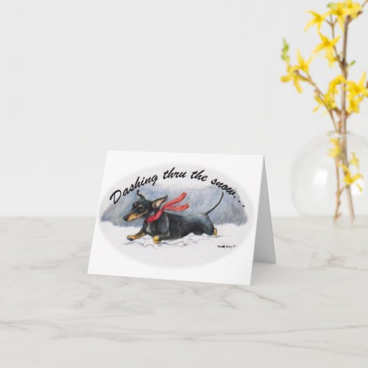 Dachshund Dashing Thru de Sneeuw Kerst Kaart (Gele Bloem)