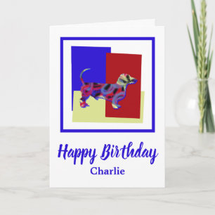 Dachshund/Daxie Dog Red Blue Yellow Birthday Kaart