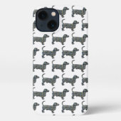Dachshund Daxie Hond Schattig Silhouet Grid Wit iPhone Hoesje (Achterkant)