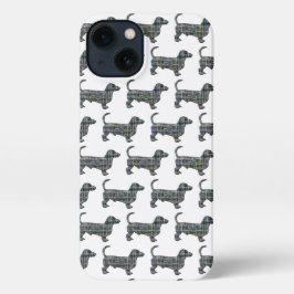 Dachshund Daxie Hond Schattig Silhouet Grid Wit iPhone 13 Hoesje