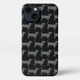 Dachshund Daxie Hond Schattig Silhouet Grid Zwart iPhone 13 Hoesje