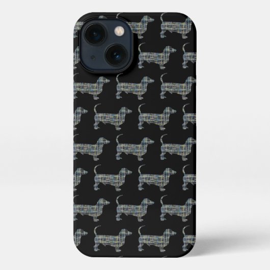 Dachshund Daxie Hond Schattig Silhouet Grid Zwart iPhone Hoesje (Achterkant)