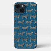 Dachshund Daxie Hond Schattig Silhouet Raster Blau iPhone Hoesje (Achterkant)