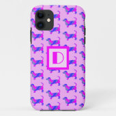 Dachshund/Daxie Hondenliefhebber Roze/Blauw Monogr Case-Mate iPhone Case (Achterkant)