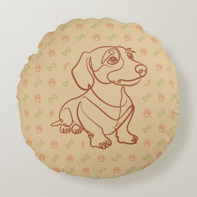 Dachshund decoratieve lijn kunstpatroon rond kussen (Voorkant)